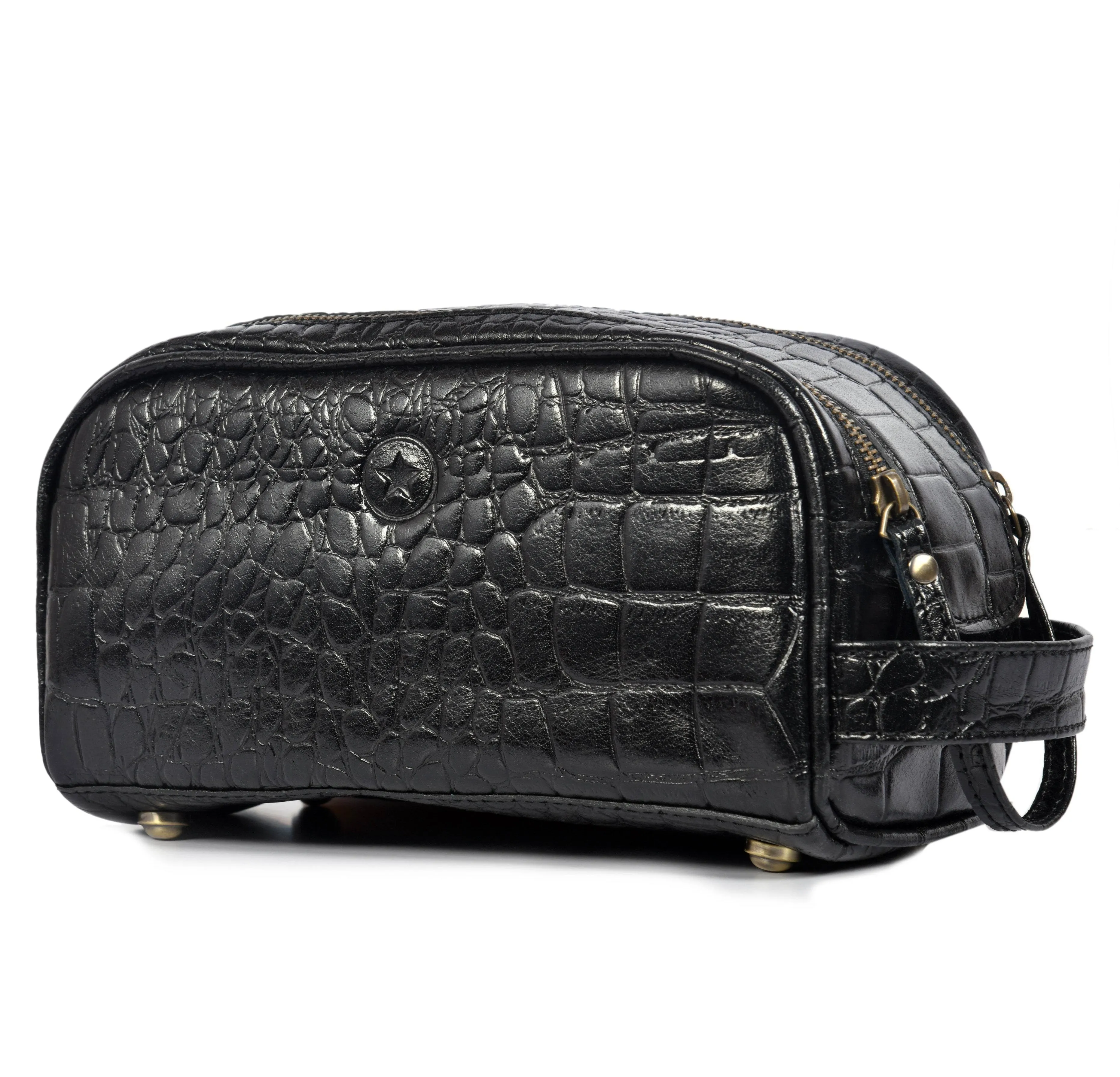 Aubrielle Leather Toiletry Bag - Black Croco