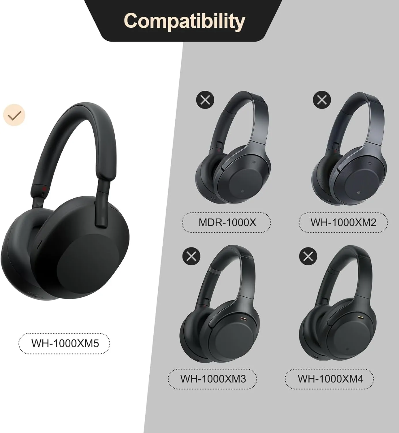 Aurivor Genuine Leather Ear-Pads Cushions for Sony WH-1000XM5 Noise Canceling Headphones, Premium XM5 Replacement Ear Covers with Soft Lambskin Leather, Optimized Memory Foam (Lambskin-Black)