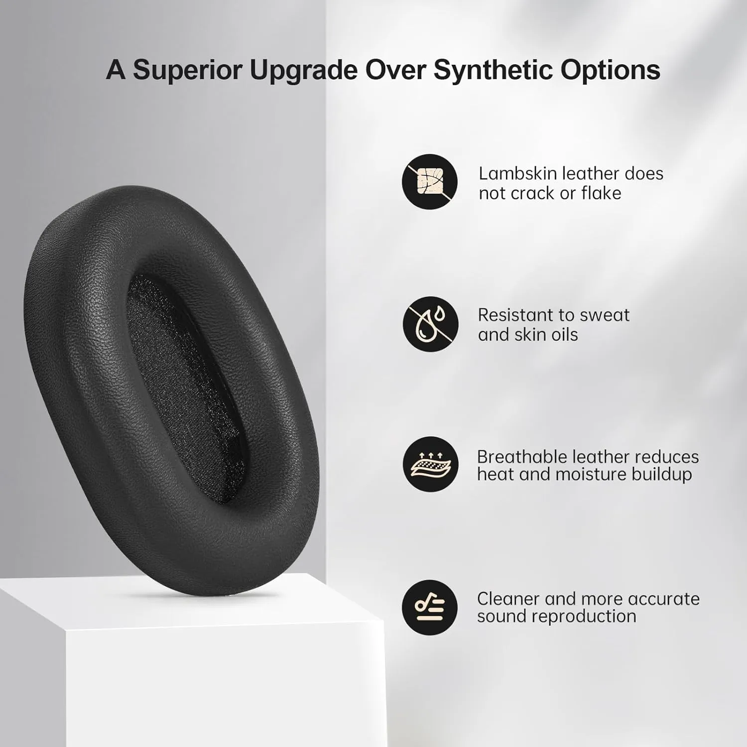 Aurivor Genuine Leather Ear-Pads Cushions for Sony WH-1000XM5 Noise Canceling Headphones, Premium XM5 Replacement Ear Covers with Soft Lambskin Leather, Optimized Memory Foam (Lambskin-Black)