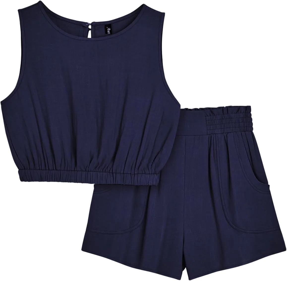 AUTOMET Women's Summer 2 Piece Outfits Shorts Sets Sleeveless Round Neck Crop Tank Top and High Waisted Short with Pockets