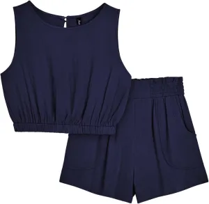 AUTOMET Women's Summer 2 Piece Outfits Shorts Sets Sleeveless Round Neck Crop Tank Top and High Waisted Short with Pockets