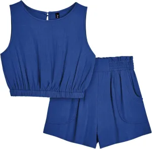 AUTOMET Women's Summer 2 Piece Outfits Shorts Sets Sleeveless Round Neck Crop Tank Top and High Waisted Short with Pockets
