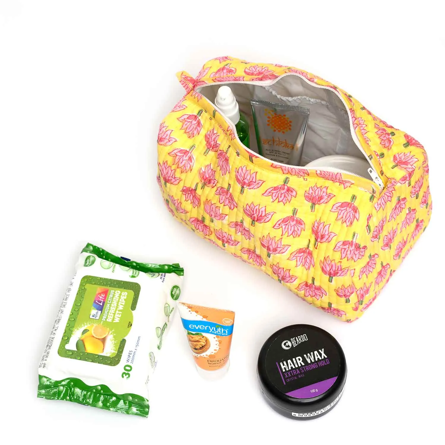 AUTUMN BUDD BLOCK PRINTED QUILTED TOILETRY POUCH