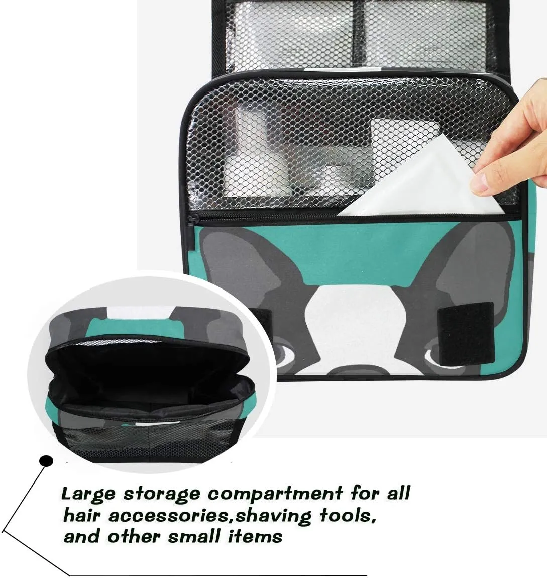 AUUXVA Travel Toiletry Bag Boston Terrier Dog Cosmetic Organizer Bag Hanging Makeup Bag with Zipper Pocket and Handle, Portable Wash Bag for Women Men Girls
