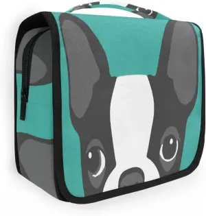 AUUXVA Travel Toiletry Bag Boston Terrier Dog Cosmetic Organizer Bag Hanging Makeup Bag with Zipper Pocket and Handle, Portable Wash Bag for Women Men Girls