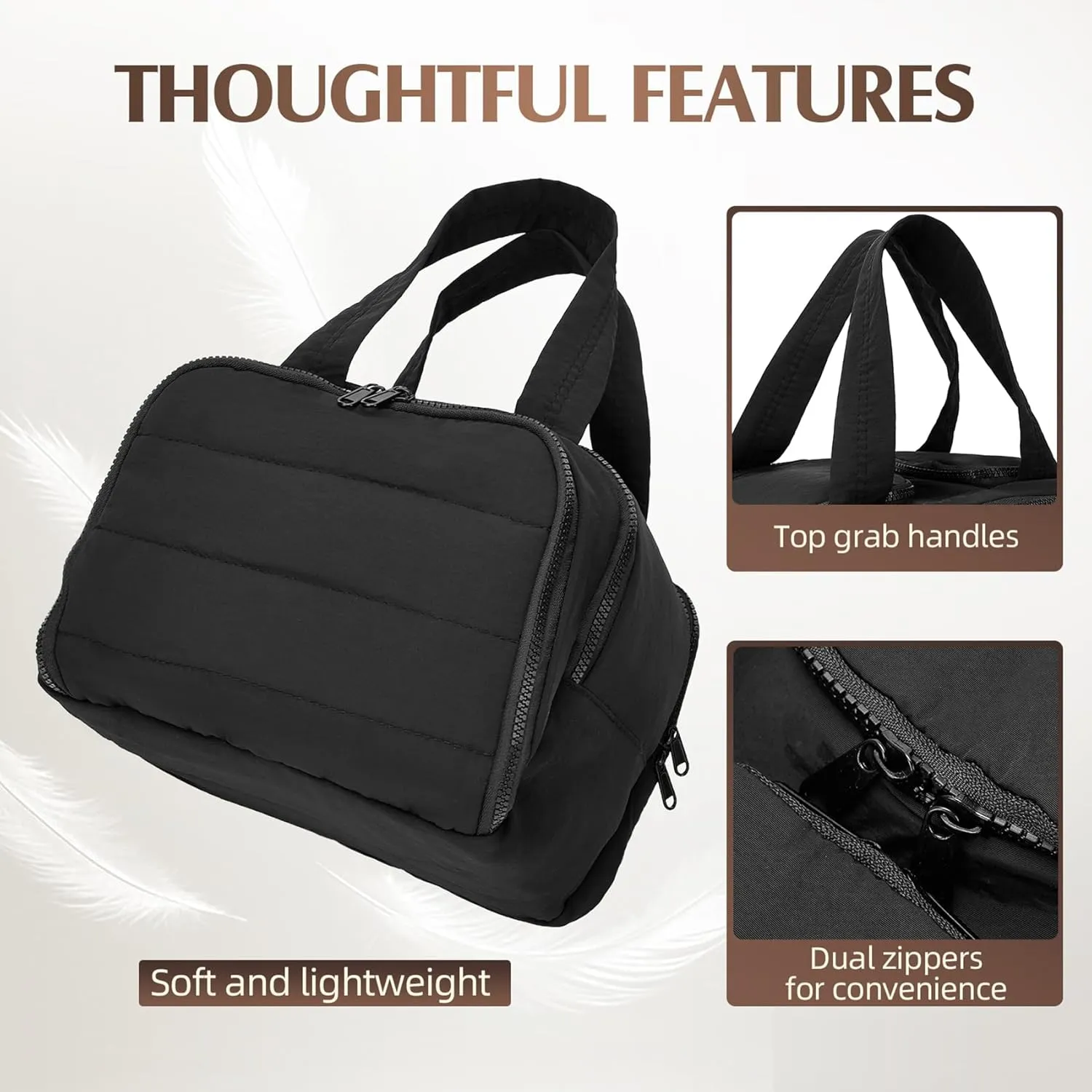 Azooken Travel Toiletry Bag,Large Casual Wide-open Travel Bag for Women,Puffy Cosmetic Makeup Bag Organizer with Handle for Accessories,Essentials,Toiletries-Black