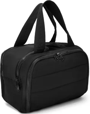 Azooken Travel Toiletry Bag,Large Casual Wide-open Travel Bag for Women,Puffy Cosmetic Makeup Bag Organizer with Handle for Accessories,Essentials,Toiletries-Black
