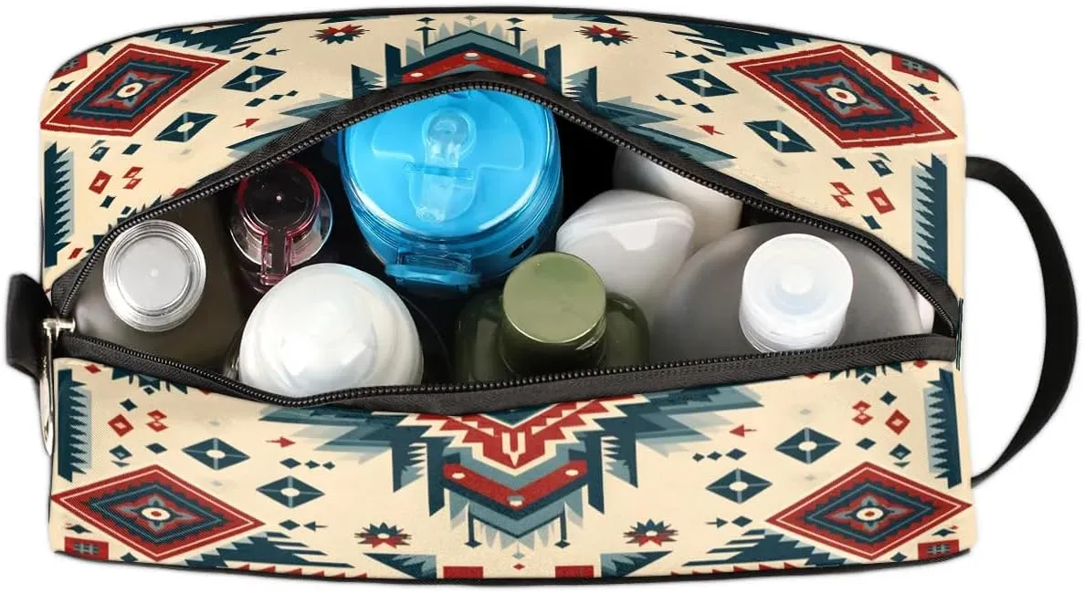 Aztec Design Travel Toiletry Bag for Women Men Waterproof Cosmetic Makeup Bag Shaving Bag Storage Bags with Handle for Toiletries and Shaving Accessories