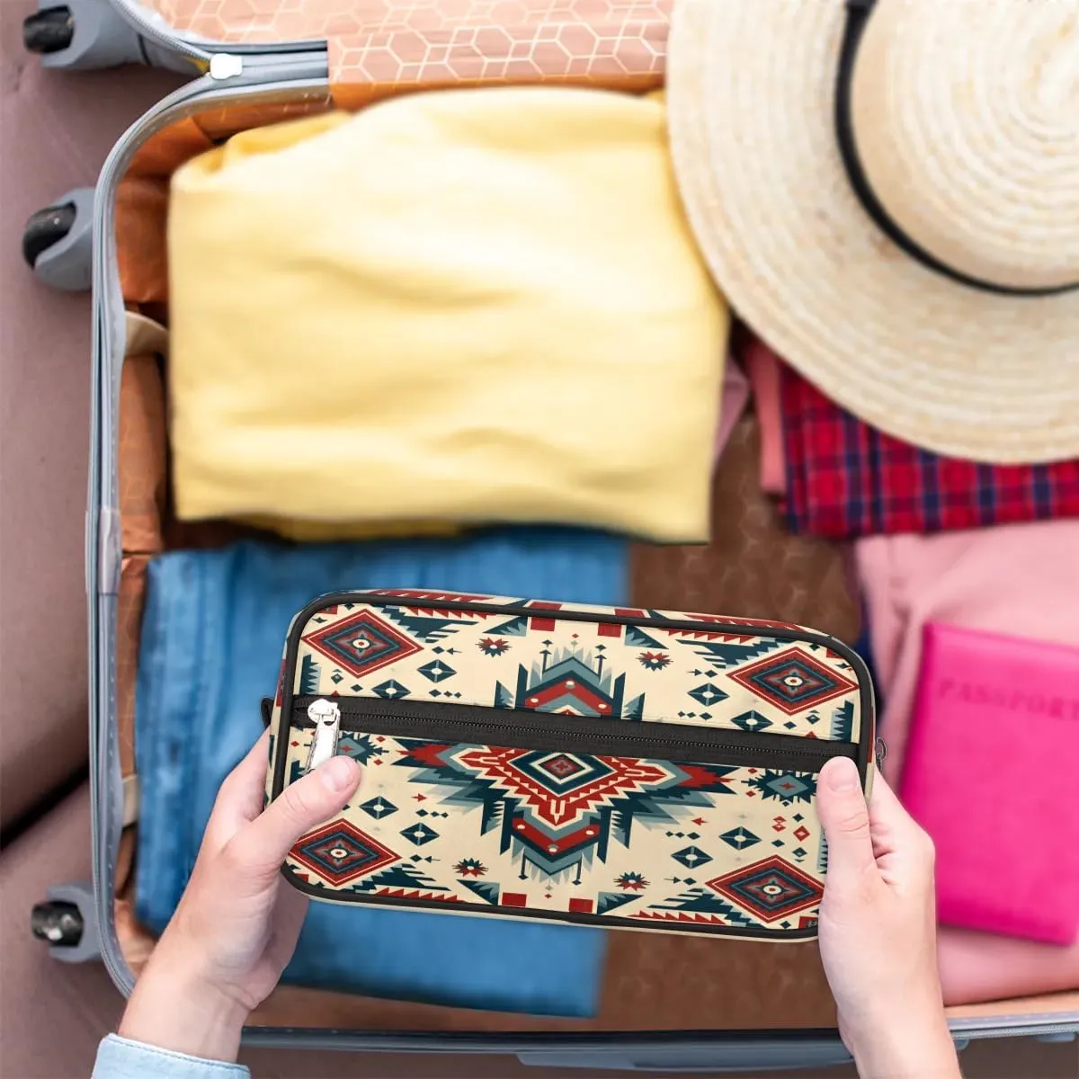 Aztec Design Travel Toiletry Bag for Women Men Waterproof Cosmetic Makeup Bag Shaving Bag Storage Bags with Handle for Toiletries and Shaving Accessories