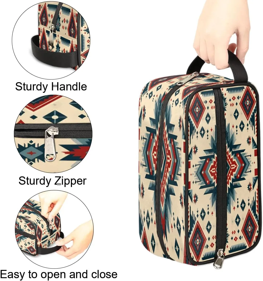 Aztec Design Travel Toiletry Bag for Women Men Waterproof Cosmetic Makeup Bag Shaving Bag Storage Bags with Handle for Toiletries and Shaving Accessories