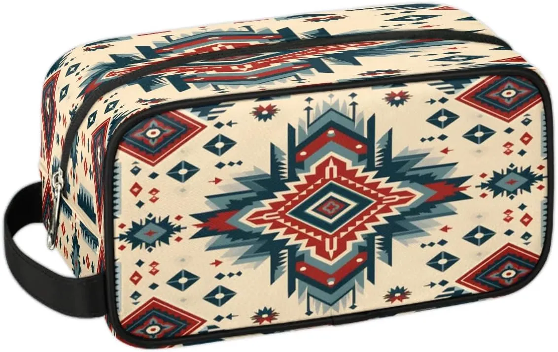 Aztec Design Travel Toiletry Bag for Women Men Waterproof Cosmetic Makeup Bag Shaving Bag Storage Bags with Handle for Toiletries and Shaving Accessories