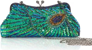 BABEYOND Vintage Flapper Peacock Clutch Gatsby Sequined Evening Handbag 1920s Beaded Bag