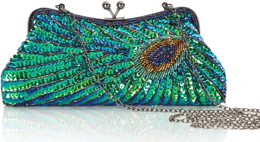 BABEYOND Vintage Flapper Peacock Clutch Gatsby Sequined Evening Handbag 1920s Beaded Bag