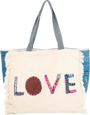 Back From Bali Womens Denim Love Tote Bag Classic Lightweight Shoulder Boho Purse Handbag