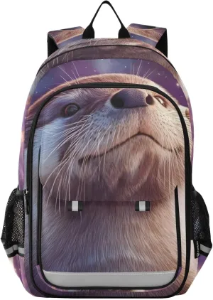 Backpack Otter Nebula Sky for Men Women Travel Laptop Daypack Shoulder Bag Book Bag Cool Funny Cute Backpack with Reflective Strip 12.9" ×17.7"
