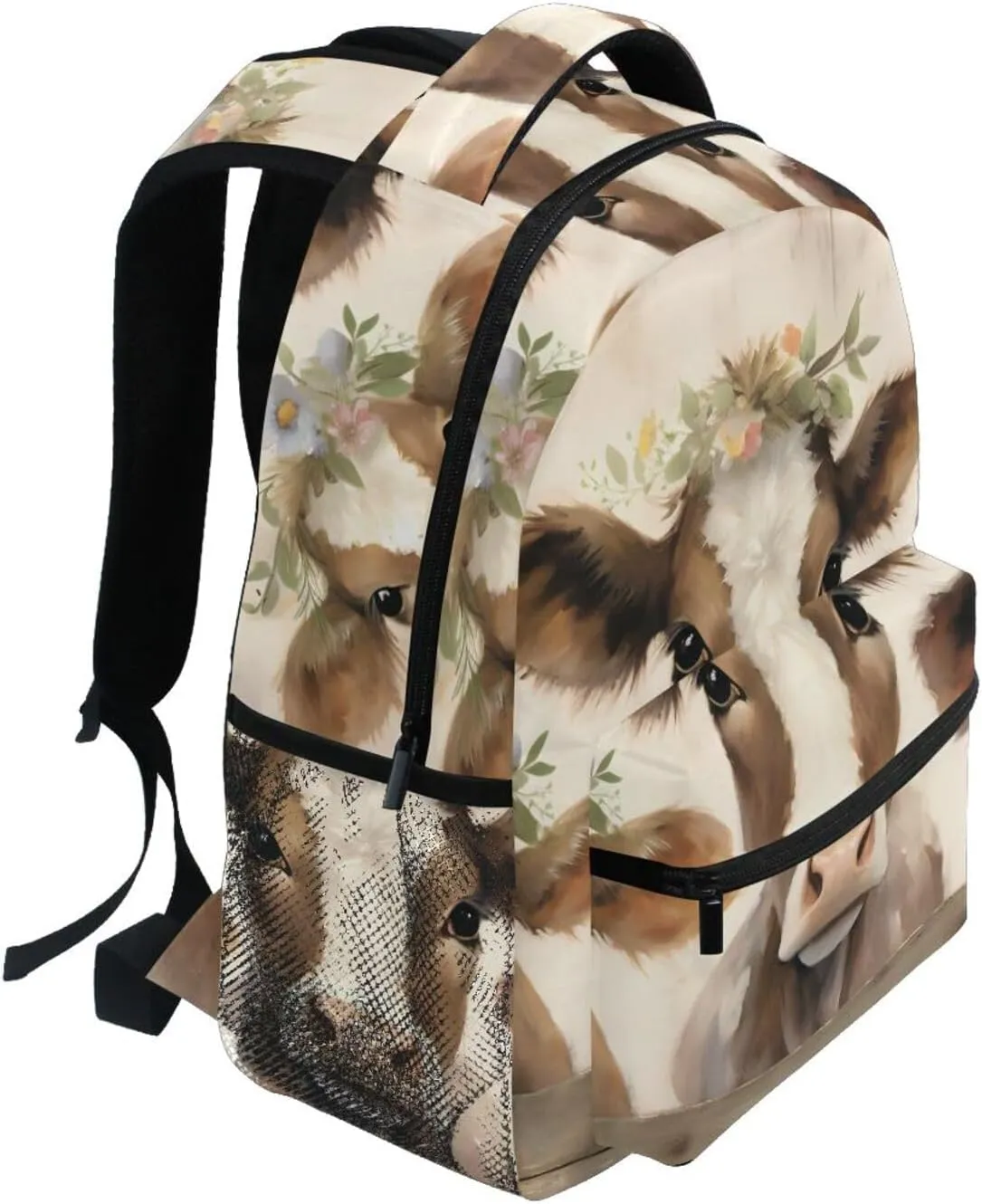 Backpack Three Cows Garland Board Daypack Shoulder Bag Book Bag Lightweight Back Pack 11.4 ×16 In