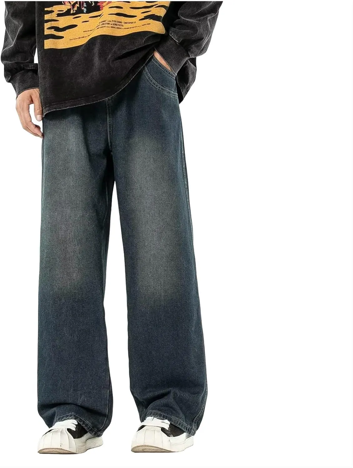 Baggy Jeans Men Elastic Waist Loose Fit Vintage 90s Denim Pants Y2k Hip Hop Straight Leg Skater Jeans Streetwear