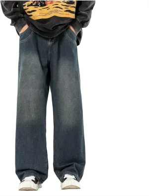 Baggy Jeans Men Elastic Waist Loose Fit Vintage 90s Denim Pants Y2k Hip Hop Straight Leg Skater Jeans Streetwear