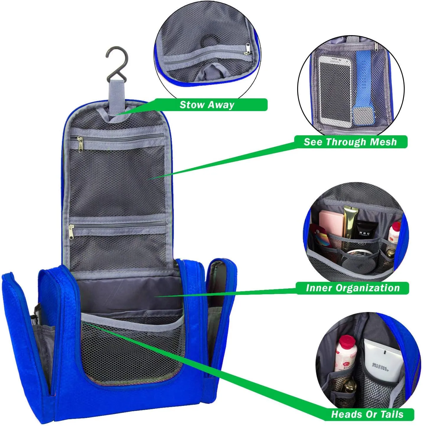 bago Travel Toiletry Bag for Women and Men - Large Waterproof Hanging Large Toiletry Bag for Bathroom and Travel Bag for Toiletries Organizer -Travel Makeup Bag (DeepBlue)
