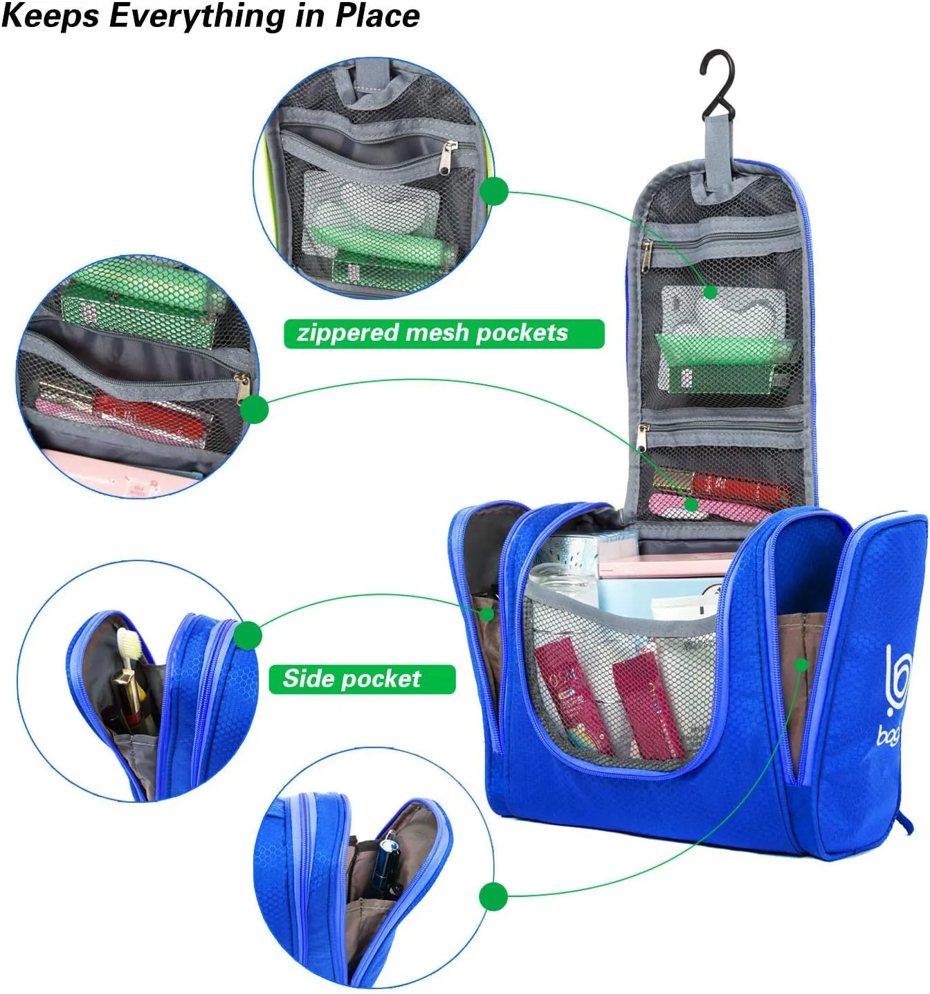 bago Travel Toiletry Bag for Women and Men - Large Waterproof Hanging Large Toiletry Bag for Bathroom and Travel Bag for Toiletries Organizer -Travel Makeup Bag (DeepBlue)
