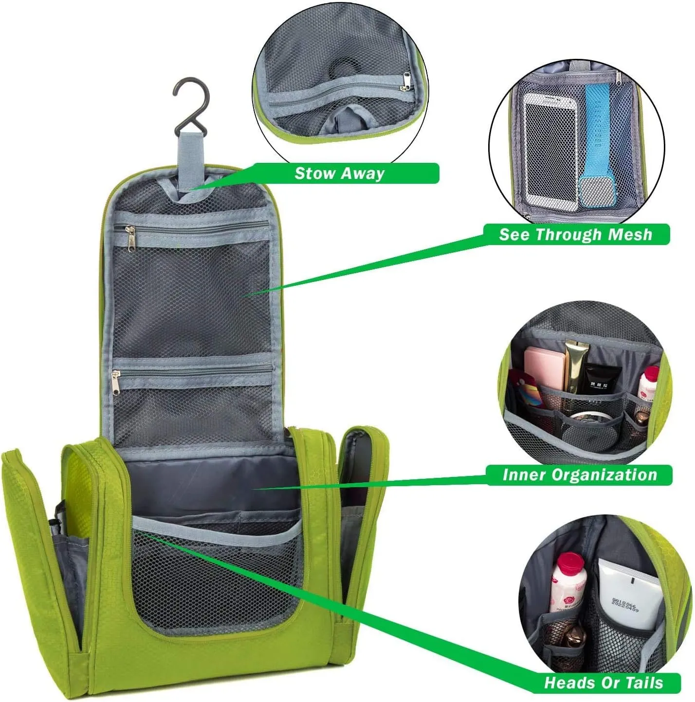 bago Travel Toiletry Bag for Women and Men - Large Waterproof Hanging Large Toiletry Bag for Bathroom and Travel Bag for Toiletries Organizer -Travel Makeup Bag (Green)