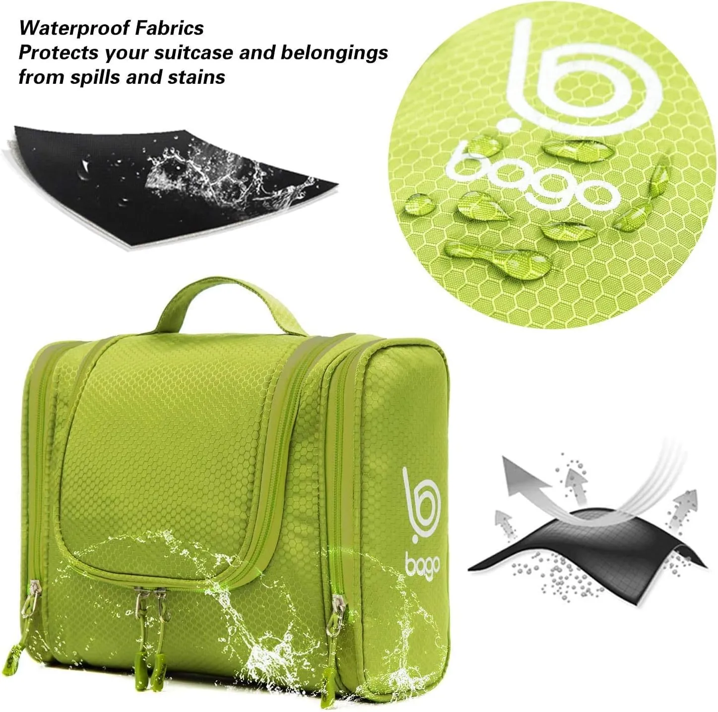 bago Travel Toiletry Bag for Women and Men - Large Waterproof Hanging Large Toiletry Bag for Bathroom and Travel Bag for Toiletries Organizer -Travel Makeup Bag (Green)