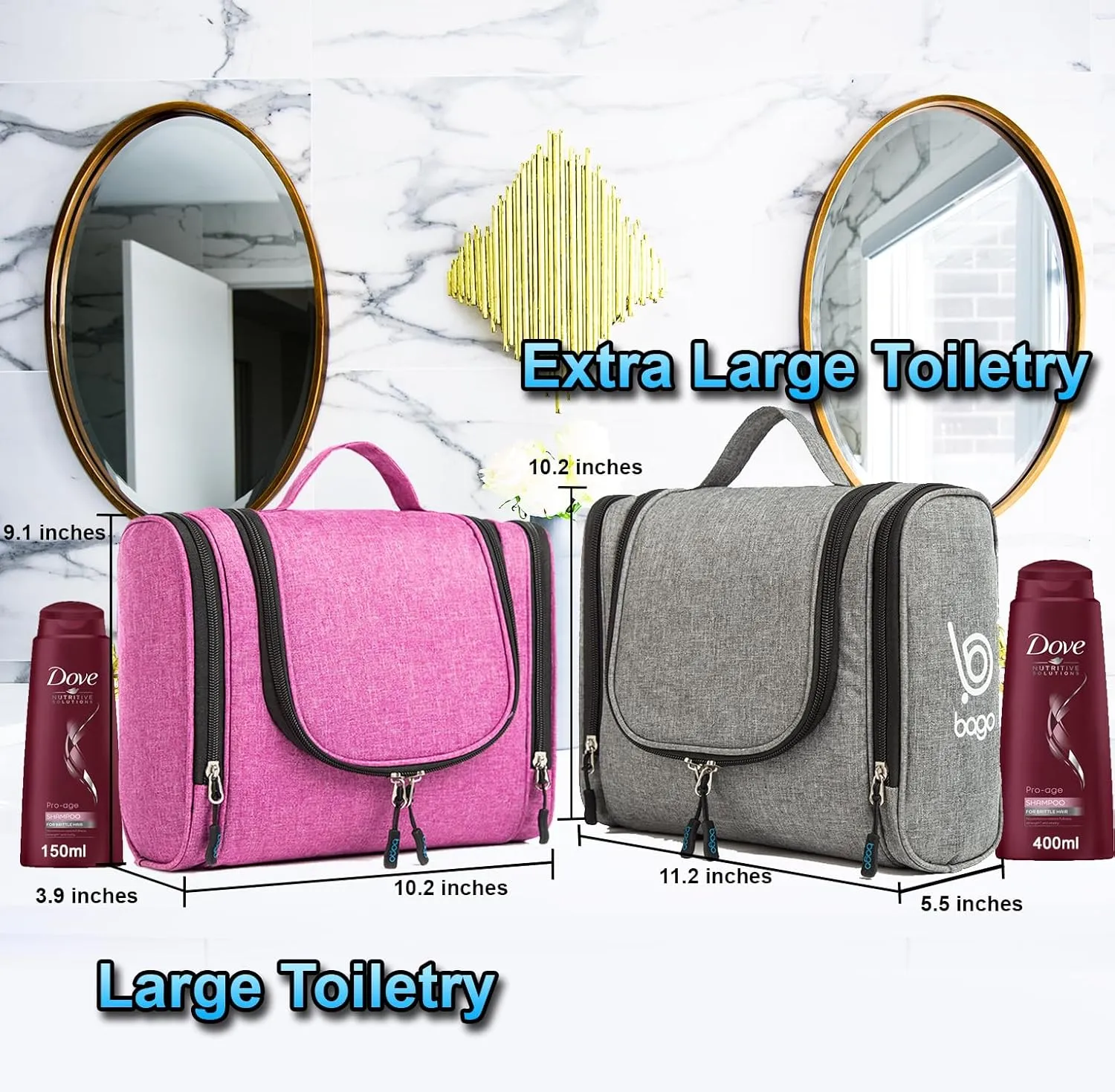 bago Travel Toiletry Bag for Women and Men - Large Waterproof Hanging Large Toiletry Bag for Bathroom and Travel Bag for Toiletries Organizer -Travel Makeup Bag (Green)
