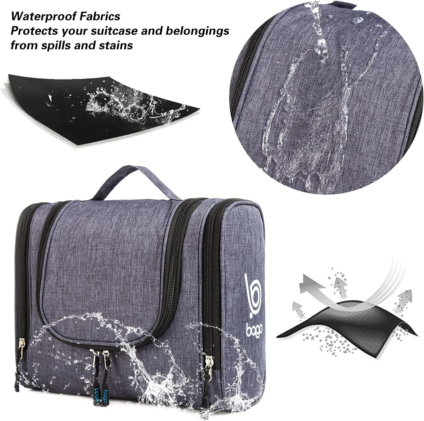 bago Travel Toiletry Bag for Women and Men X-Large Waterproof Hanging Large Toiletry Bag for Bathroom and Travel Bag for Toiletries Organizer -Travel Makeup Bag (SnowBlack)