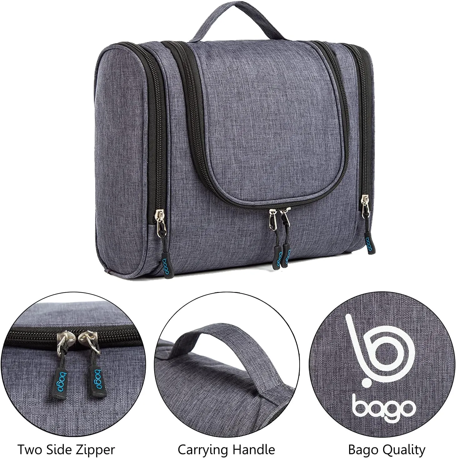 bago Travel Toiletry Bag for Women and Men X-Large Waterproof Hanging Large Toiletry Bag for Bathroom and Travel Bag for Toiletries Organizer -Travel Makeup Bag (SnowBlack)