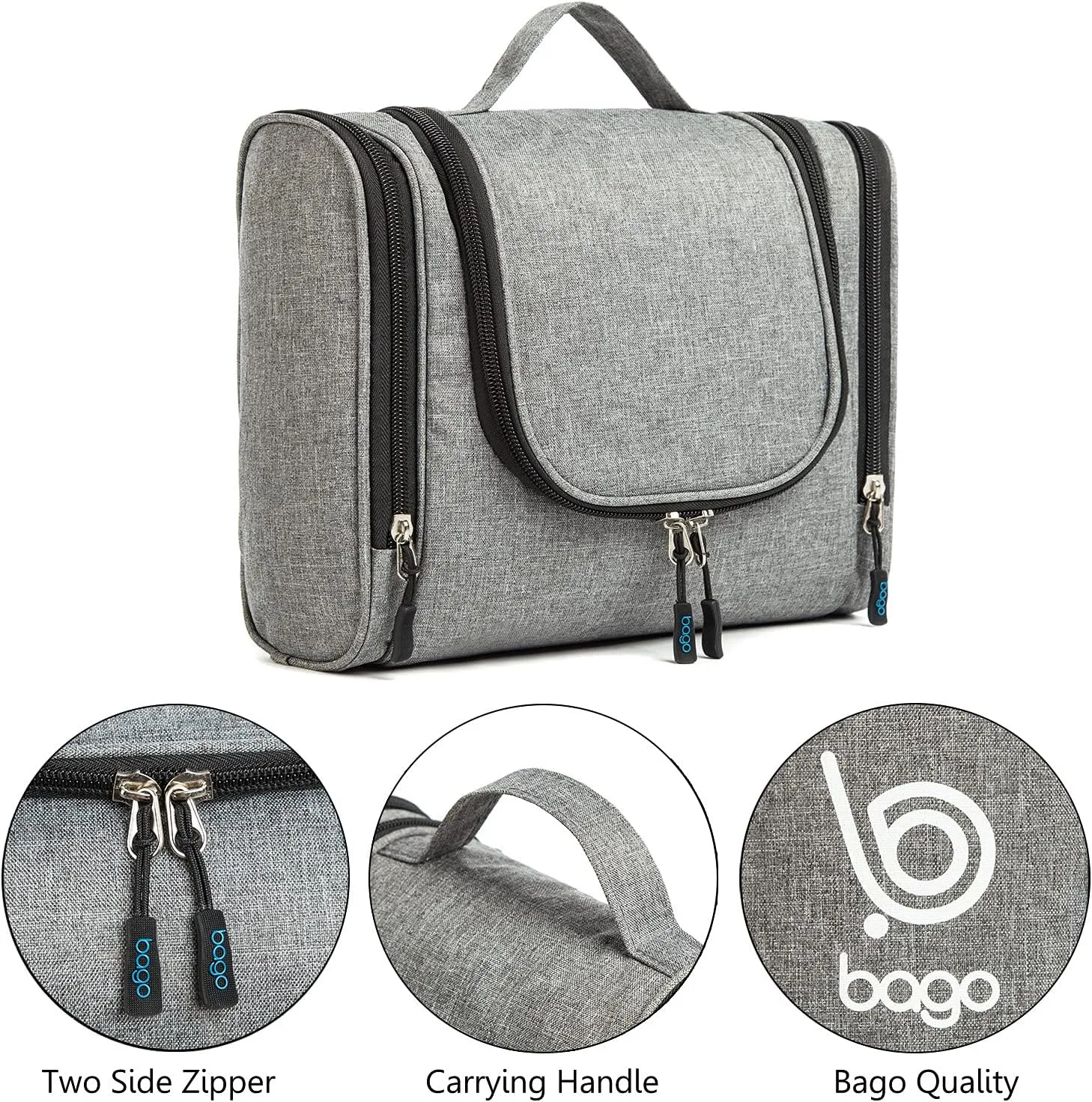 bago Travel Toiletry Bag for Women and Men X-Large Waterproof Hanging Large Toiletry Bag for Bathroom and Travel Bag for Toiletries Organizer -Travel Makeup Bag (SnowGray)