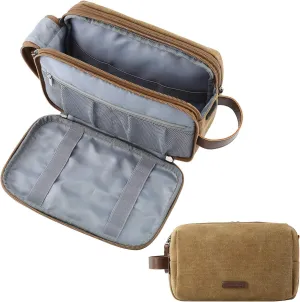 BAGSMART Toiletry Bag for Men, Canvas Travel Toiletry Organizer Dopp Kit Water-resistant Shaving Bag for Toiletries Accessories,Khaki-Medium