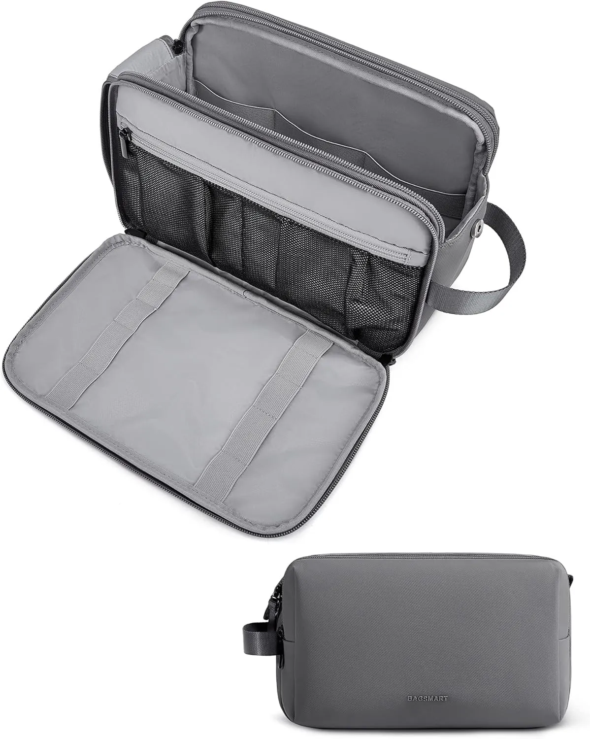 BAGSMART Toiletry Bag for Men, Travel Toiletry Organizer Dopp Kit Water-resistant Shaving Bag for Toiletries Accessories, Door Room Essentials,Grey-large