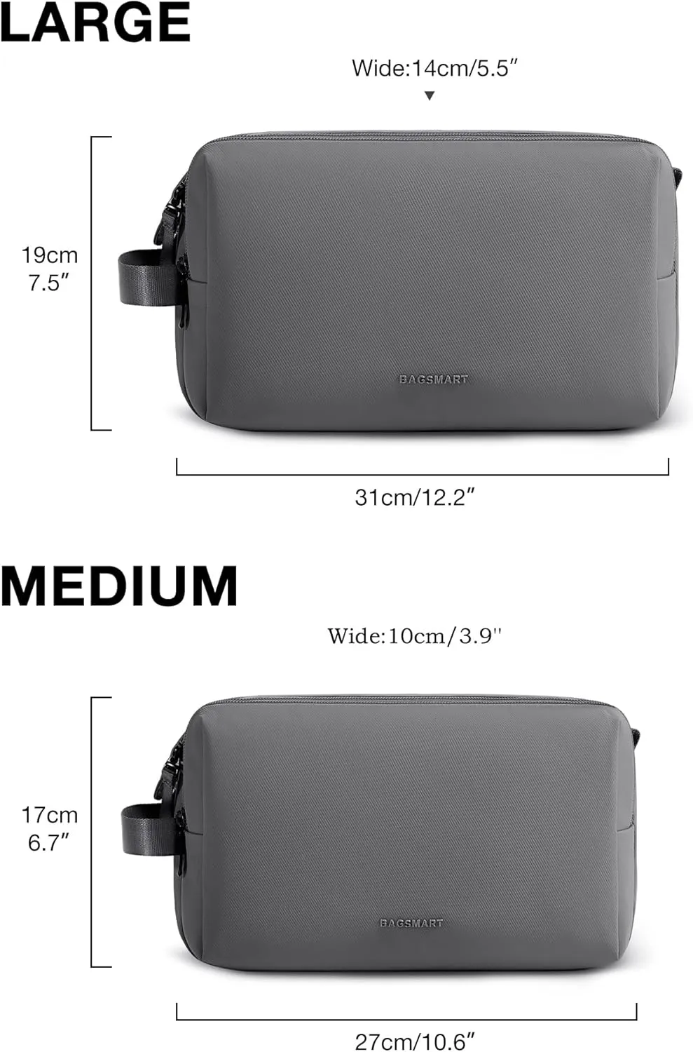 BAGSMART Toiletry Bag for Men, Travel Toiletry Organizer Dopp Kit Water-resistant Shaving Bag for Toiletries Accessories, Door Room Essentials,Grey-large