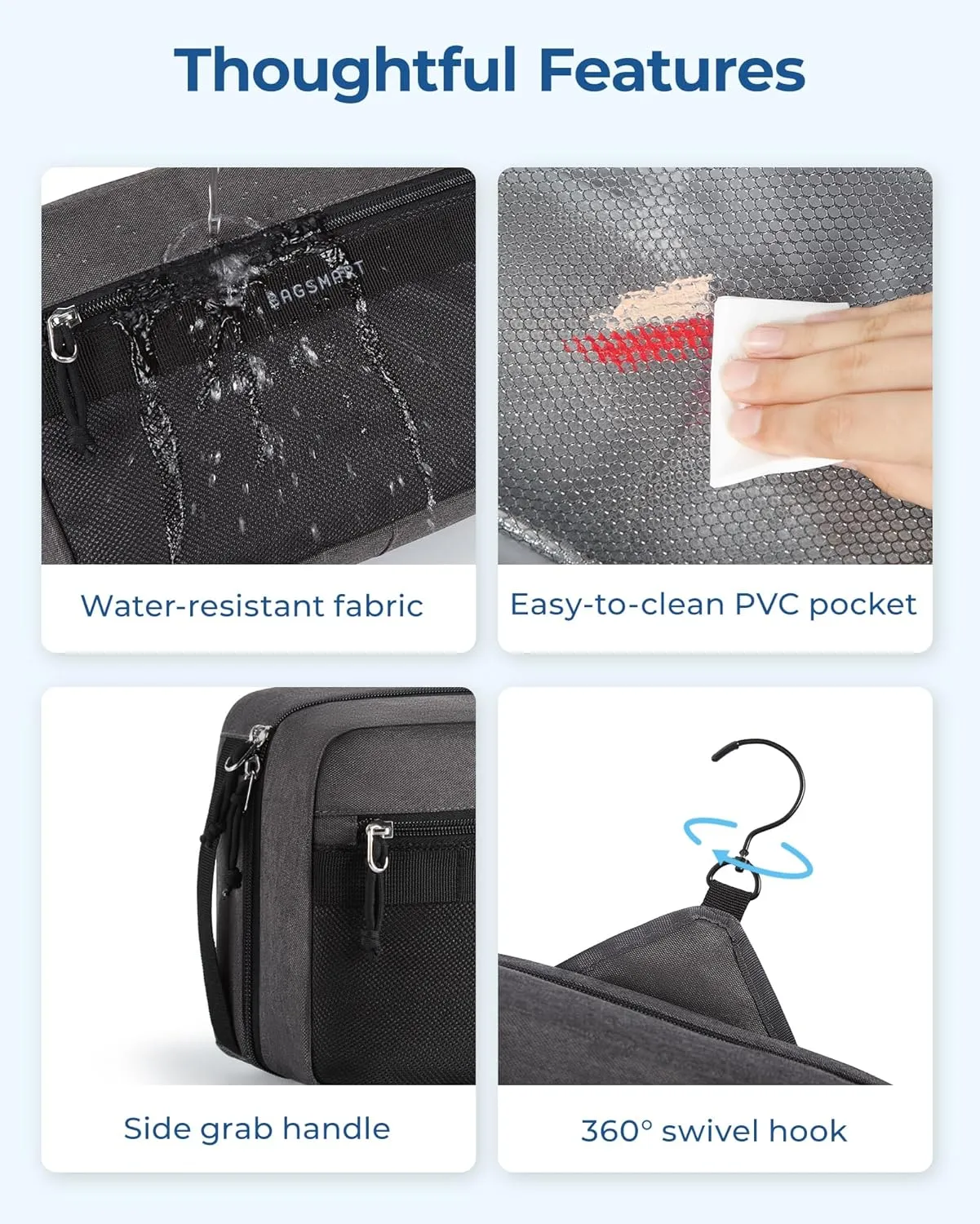 BAGSMART Toiletry Bag for Men/Women, Hanging Dopp Kit Water-resistant Shaving Bag for Toiletries Accessories, Black