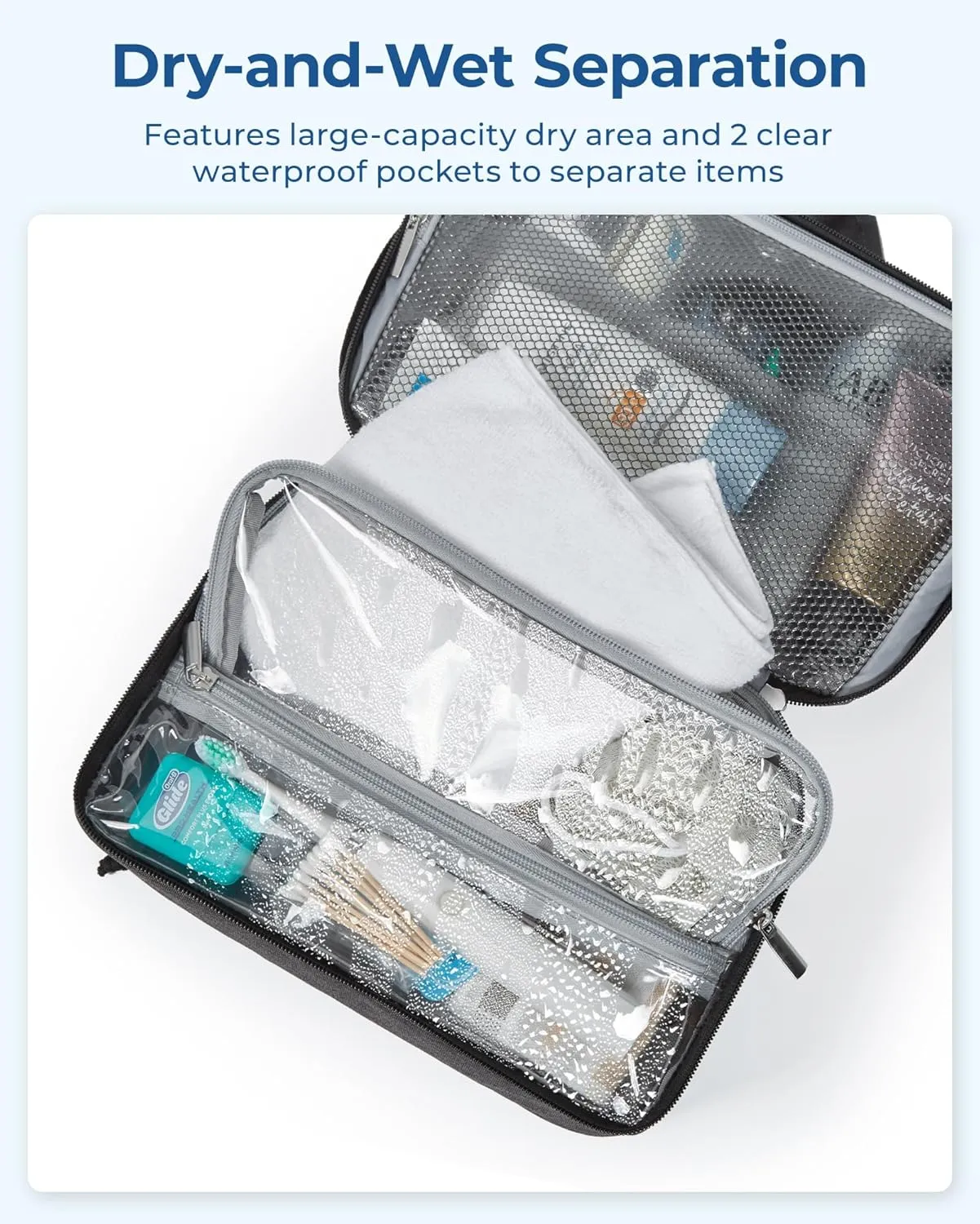 BAGSMART Toiletry Bag for Men/Women, Hanging Dopp Kit Water-resistant Shaving Bag for Toiletries Accessories, Black