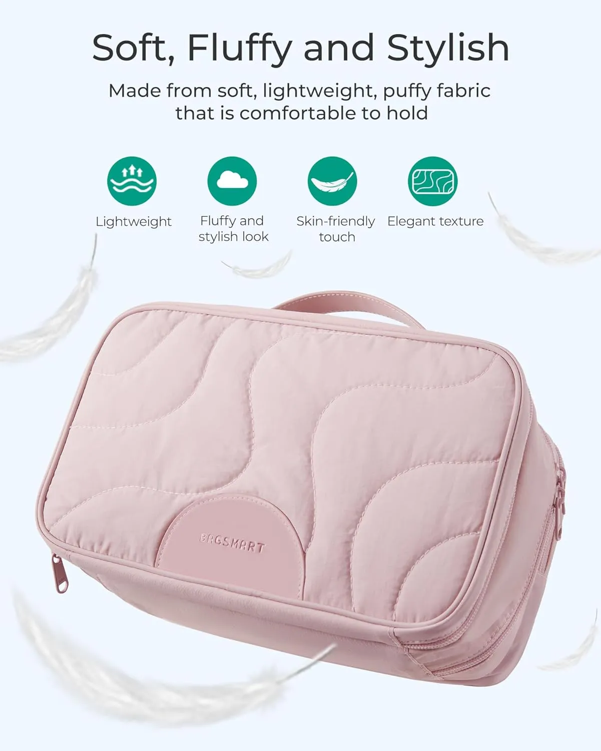 BAGSMART Toiletry Bag for Women, Wide-open Makeup Bag Organizer for Travel Essentials Travel-size, Water-resistant Large Capacity Cosmetic Bag for Accessories, Shampoo, Toiletries with Handle, Beige