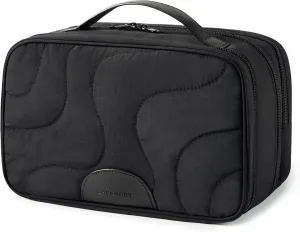 BAGSMART Toiletry Bag for Women, Wide-open Makeup Bag Organizer for Travel Essentials Travel-size, Water-resistant Large Capacity Cosmetic Bag for Accessories, Shampoo, Toiletries with Handle, Black