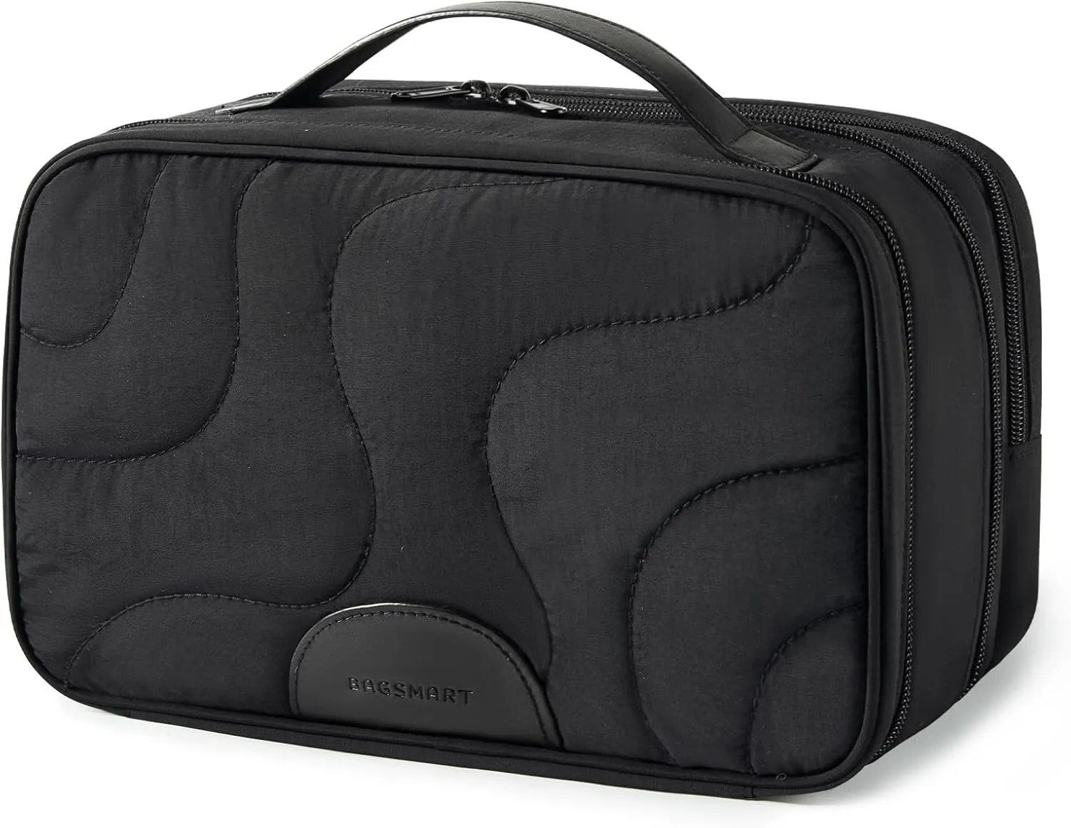 BAGSMART Toiletry Bag for Women, Wide-open Makeup Bag Organizer for Travel Essentials Travel-size, Water-resistant Large Capacity Cosmetic Bag for Accessories, Shampoo, Toiletries with Handle, Black
