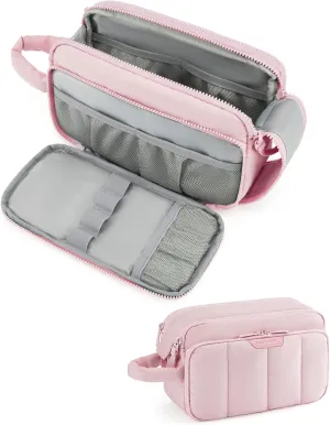 BAGSMART Travel Makeup Bag Organizer, Puffy Make Up Bag, Cosmetic Organizer Case for Travel Essentials Toiletries Accessories Bottles, Brushes (Pink)