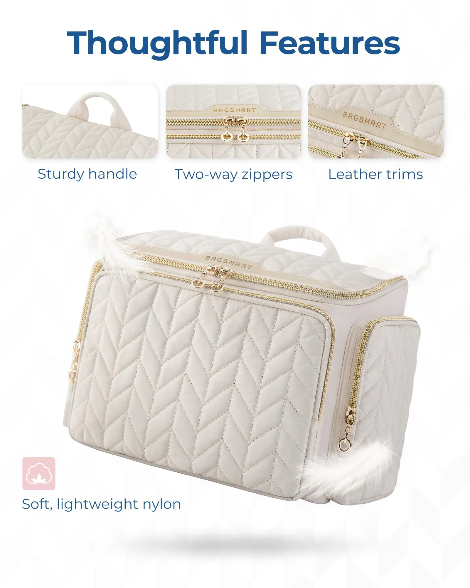 BAGSMART Travel Toiletry Bag, Large Wide-open Travel Bag for Toiletries, Makeup Cosmetic Travel Bag with Handle-Beige