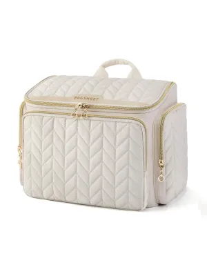 BAGSMART Travel Toiletry Bag, Large Wide-open Travel Bag for Toiletries, Makeup Cosmetic Travel Bag with Handle-Beige
