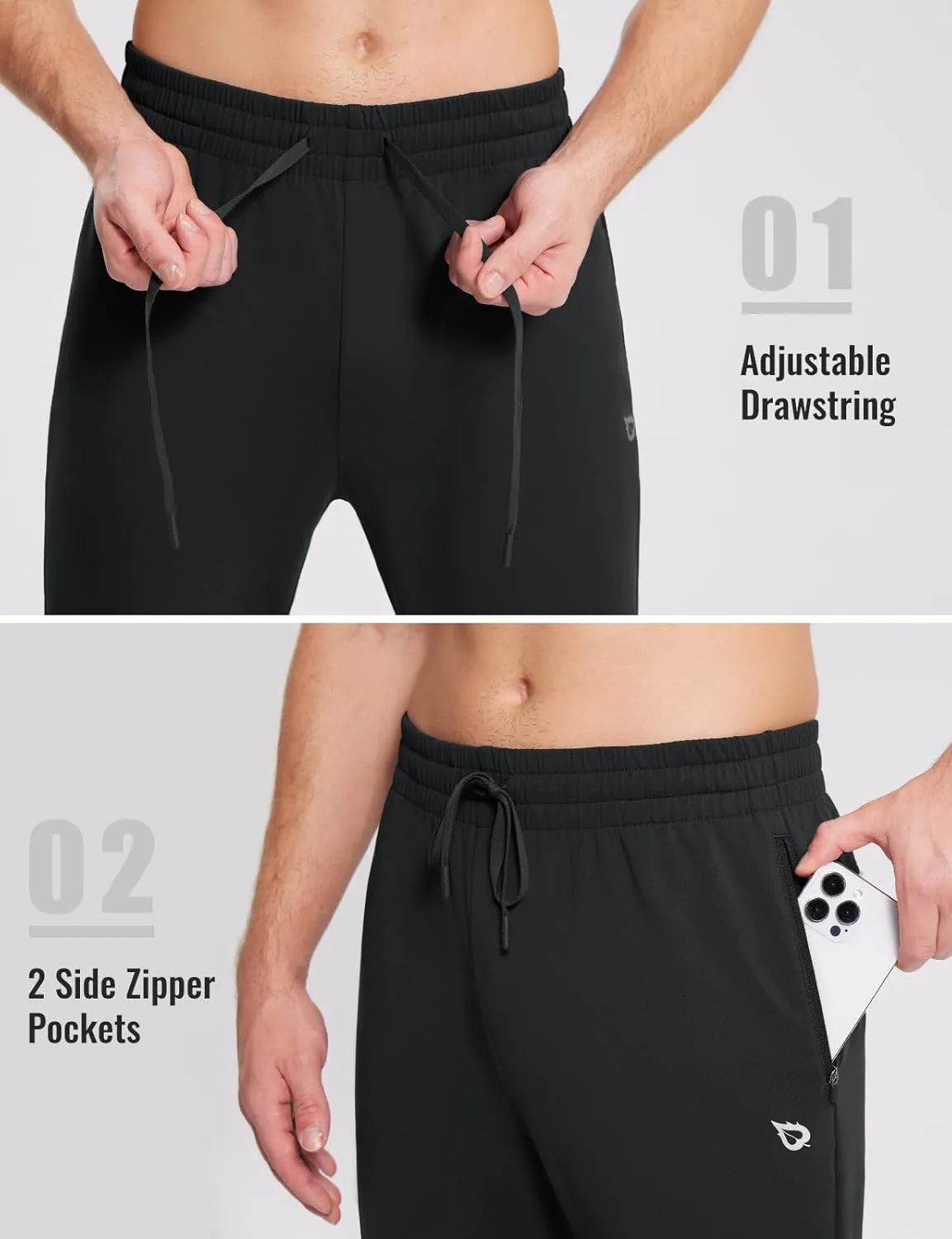 baleaf Men's Fleece Lined Joggers Winter Athletic Sweatpants Thermal Hiking Workout Running Pants with Zipper Pockets
