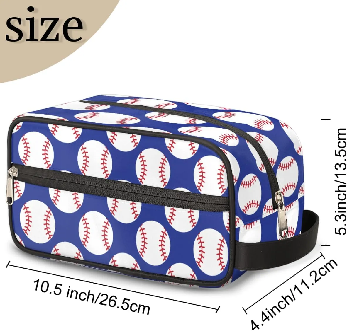 Baseball Blue Travel Toiletry Bag for Boys Men, Waterproof Hanging Dopp Kit for Women, Shaving Bag with Large Capacity for Travel,Sports Shower