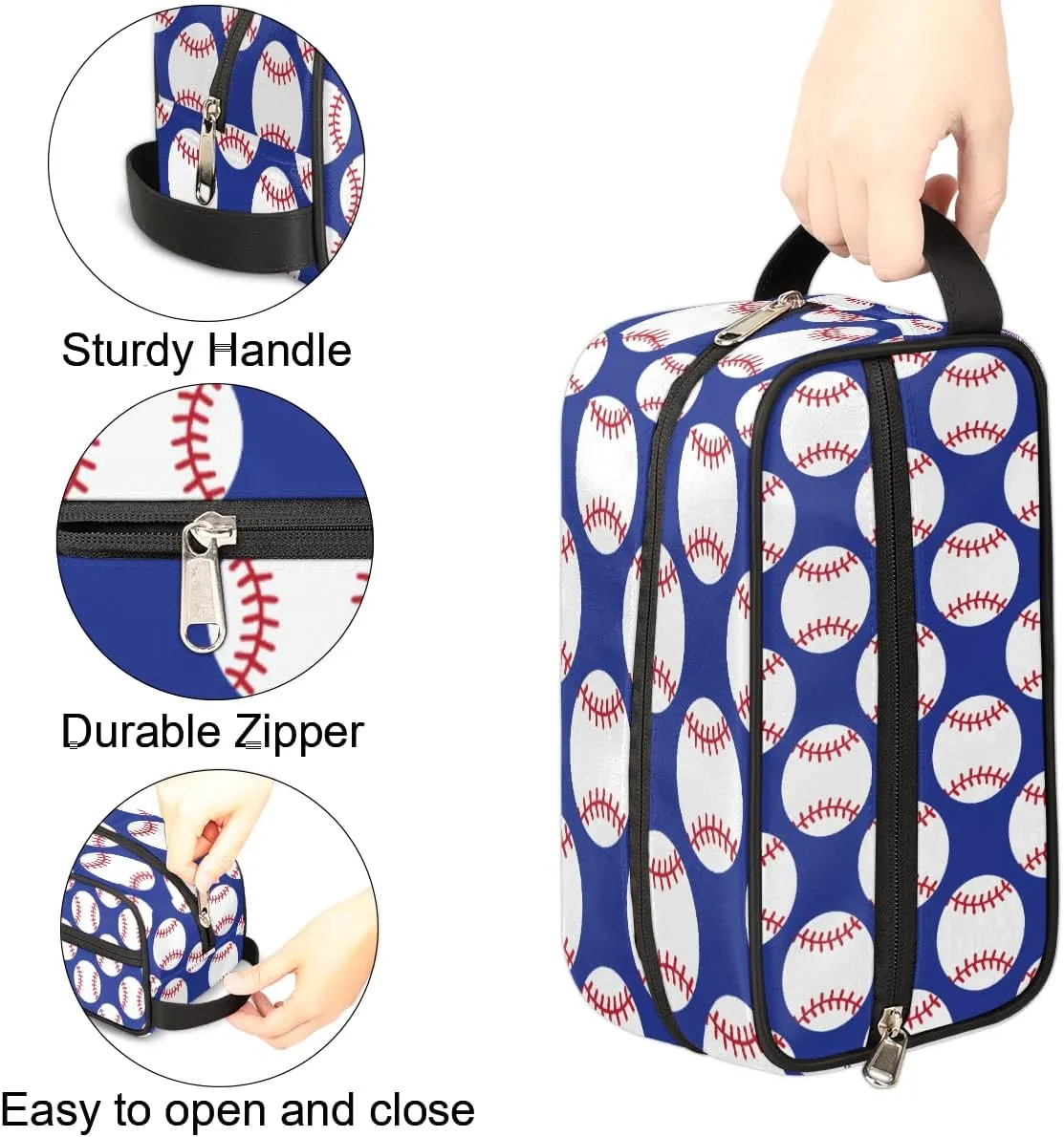 Baseball Blue Travel Toiletry Bag for Boys Men, Waterproof Hanging Dopp Kit for Women, Shaving Bag with Large Capacity for Travel,Sports Shower