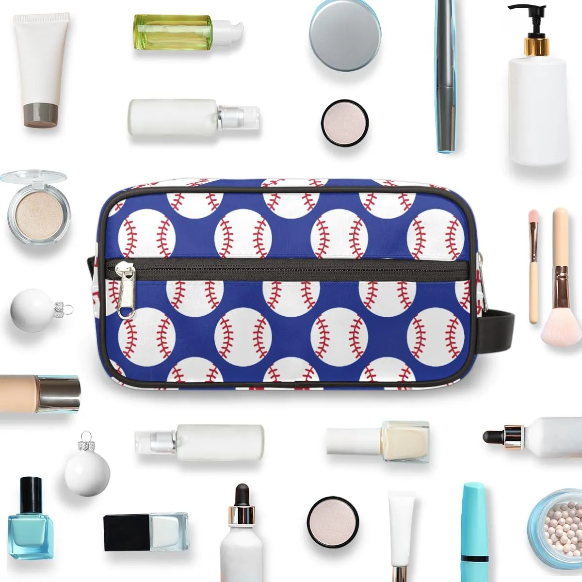 Baseball Blue Travel Toiletry Bag for Boys Men, Waterproof Hanging Dopp Kit for Women, Shaving Bag with Large Capacity for Travel,Sports Shower
