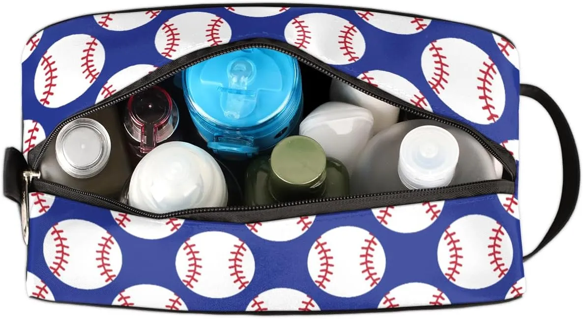 Baseball Blue Travel Toiletry Bag for Boys Men, Waterproof Hanging Dopp Kit for Women, Shaving Bag with Large Capacity for Travel,Sports Shower