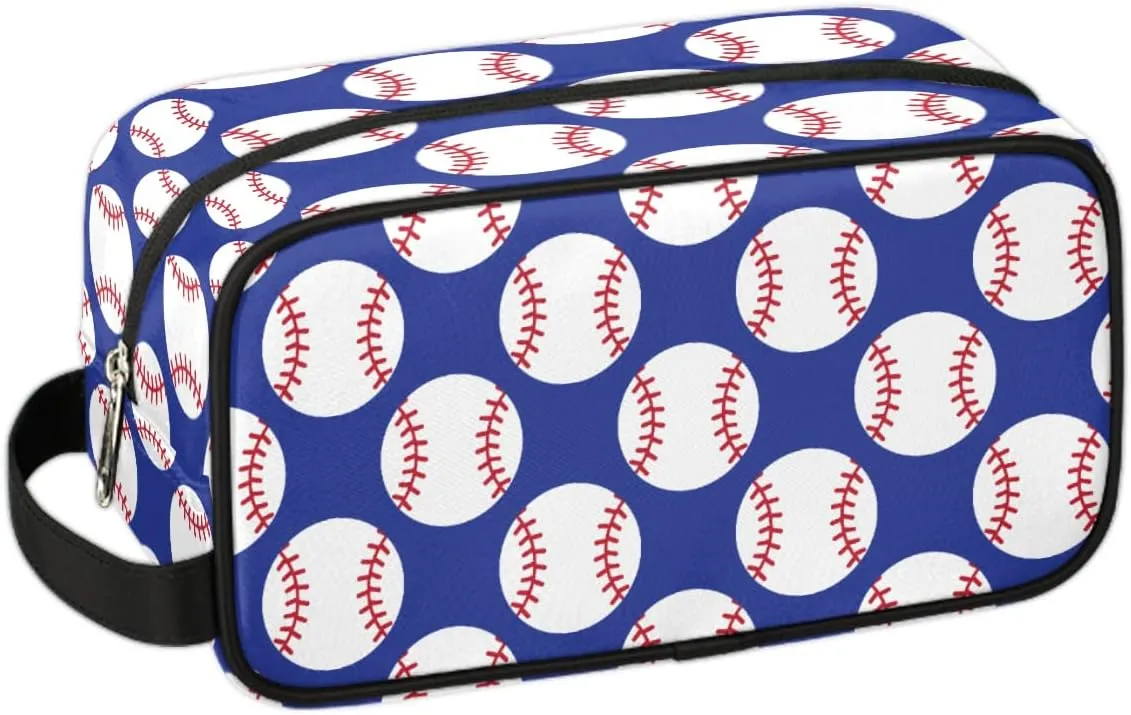 Baseball Blue Travel Toiletry Bag for Boys Men, Waterproof Hanging Dopp Kit for Women, Shaving Bag with Large Capacity for Travel,Sports Shower