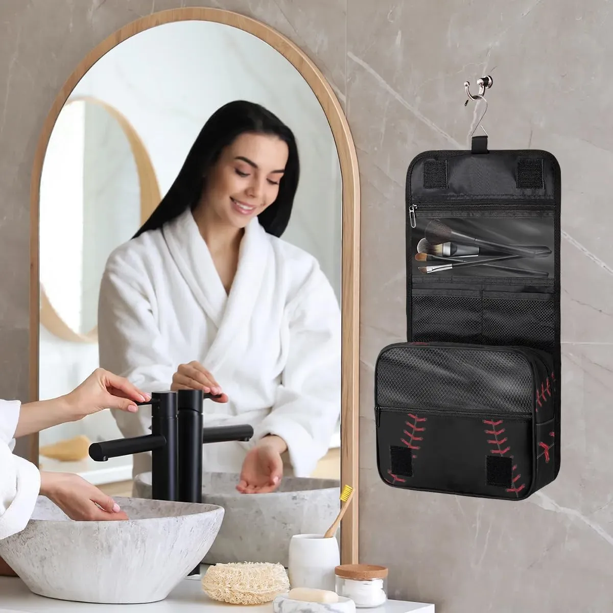 Baseball Hanging Travel Toiletry Bag, Boys Travel Toiletry Bag, Waterproof Kids Makeup Kit Hanging Makeup Bag Travel Cosmetic Bag Shaving Bag for Kids Adult Travel Essential