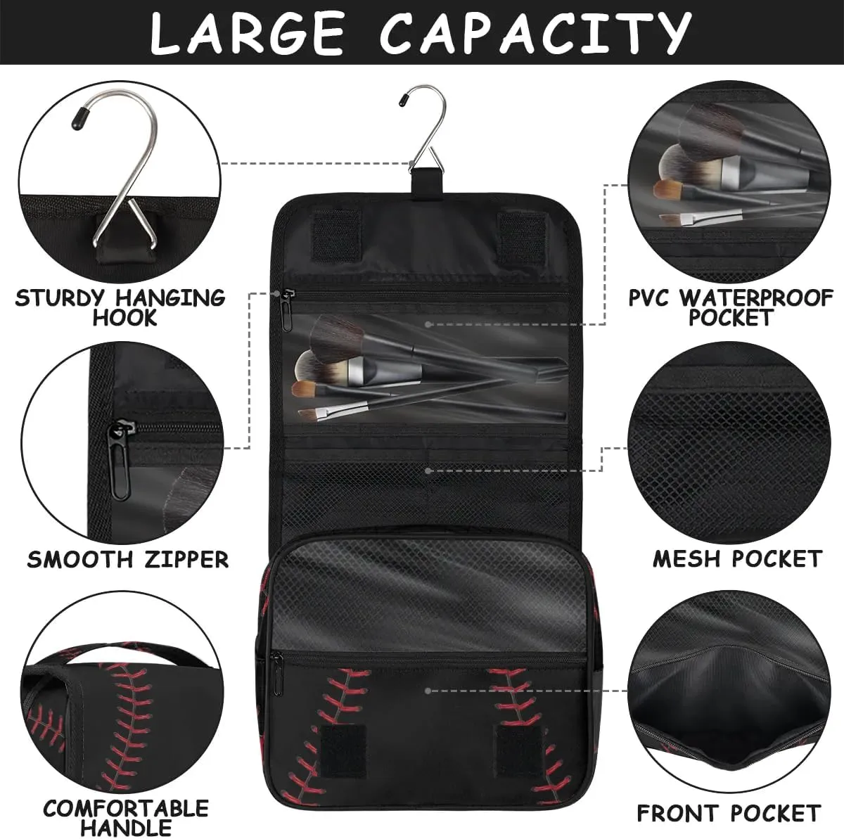 Baseball Hanging Travel Toiletry Bag, Boys Travel Toiletry Bag, Waterproof Kids Makeup Kit Hanging Makeup Bag Travel Cosmetic Bag Shaving Bag for Kids Adult Travel Essential