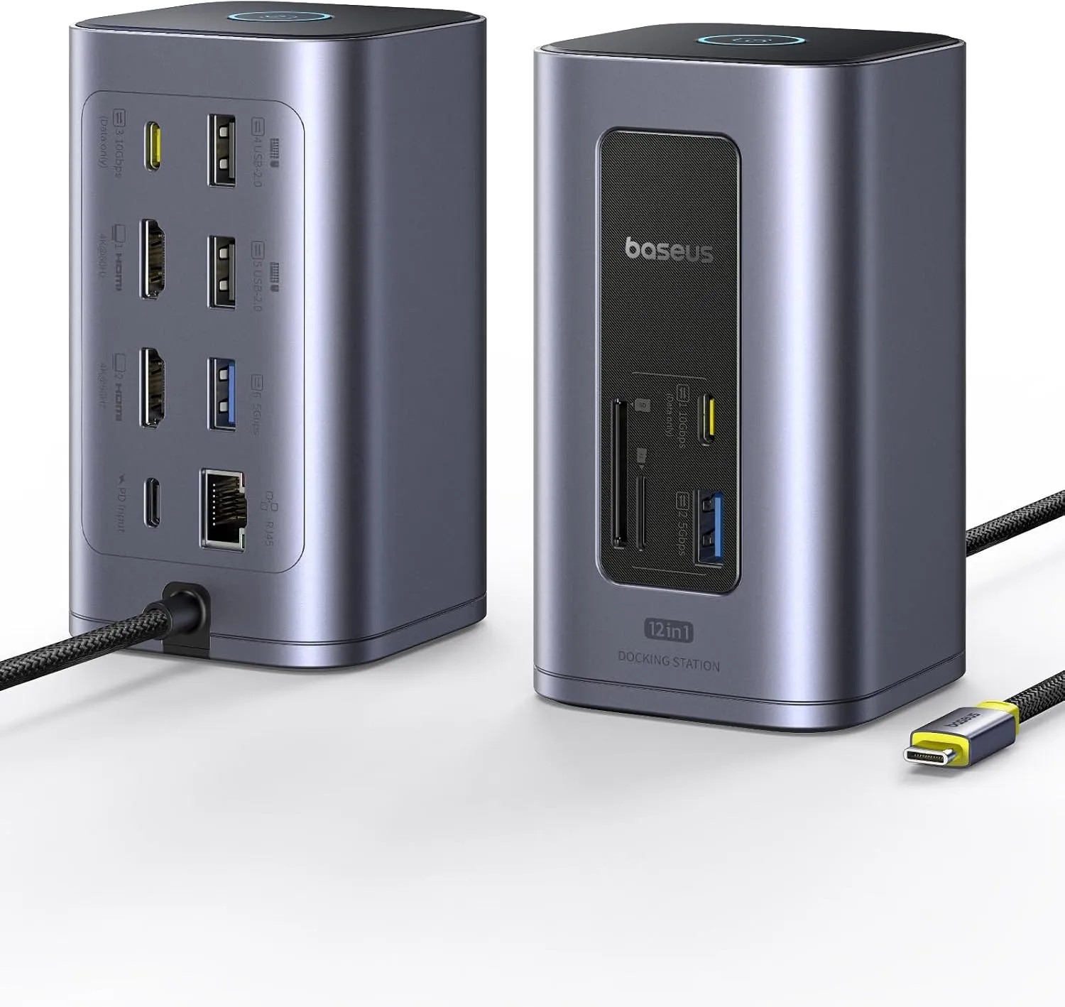 Baseus Docking Station Dual Monitor, Nomos Win Air (12 in 1) Laptop Dock, 2 * 4K HDMI, 10Gbps USB A/C Ports, Gigabit Ethernet, PD 100W, USB C Docking Station for Dell/HP/Lenovo/Asus/Acer/Mac
